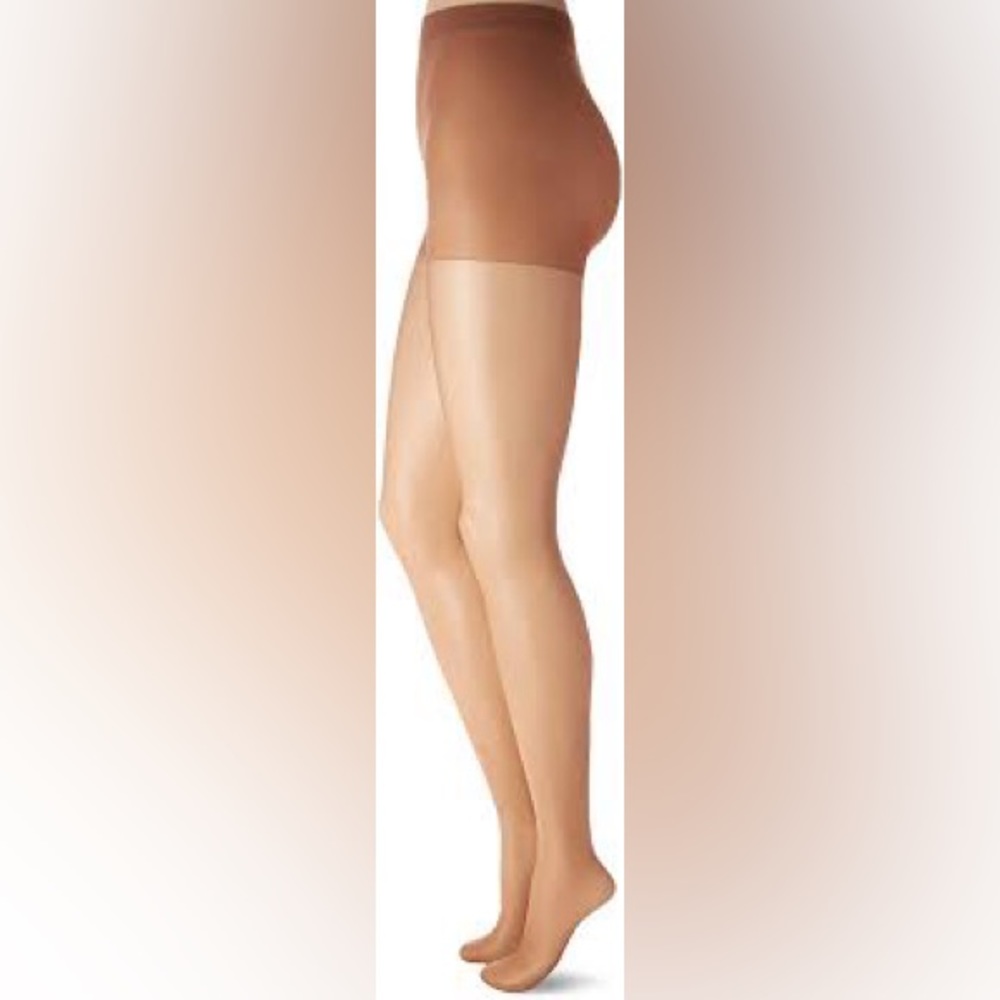 Hanes curvy shaper sheer nude pantyhose control panel top reinforced toes Large?